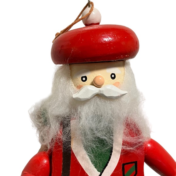 Vintage Wooden Pull String Golfer Santa Kitschy Large Christmas Ornament - Picture 7 of 11